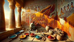 Artiste soudanais antique appliquant des pigments minéraux avec liant à la cire d'abeille sur une fresque murale nubienne résistante aux crues