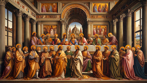 Fresque Renaissance style Ghirlandaio montrant saints bibliques et mécènes florentins en habits du 15ème siècle, Florence 1485