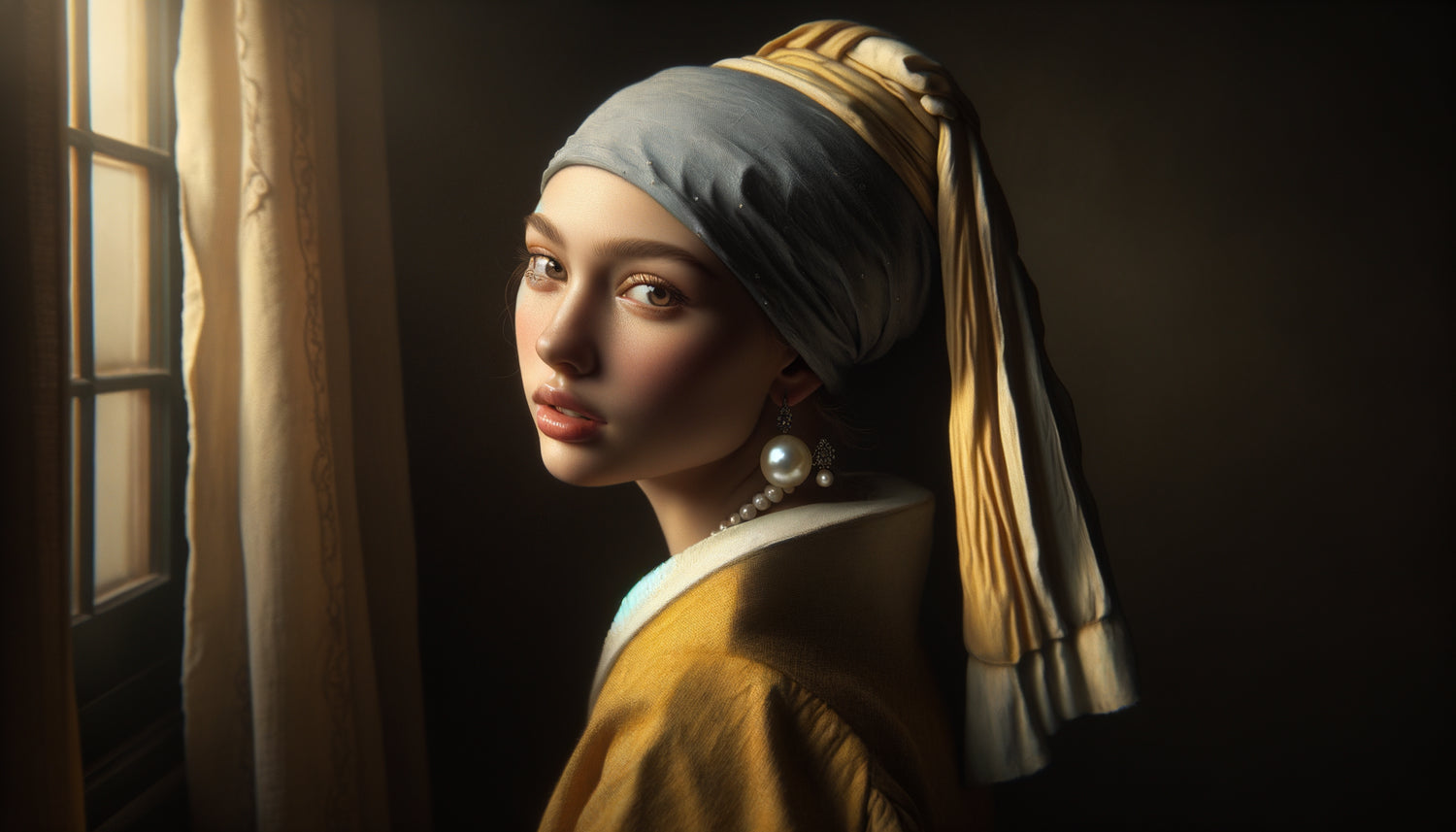 Recréation cinématographique de La Jeune Fille à la perle de Vermeer, esthétique du Siècle d'or hollandais