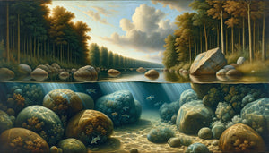 Détail de peinture flamande du 15ème siècle montrant eau translucide réalisée par technique de glacis superposés