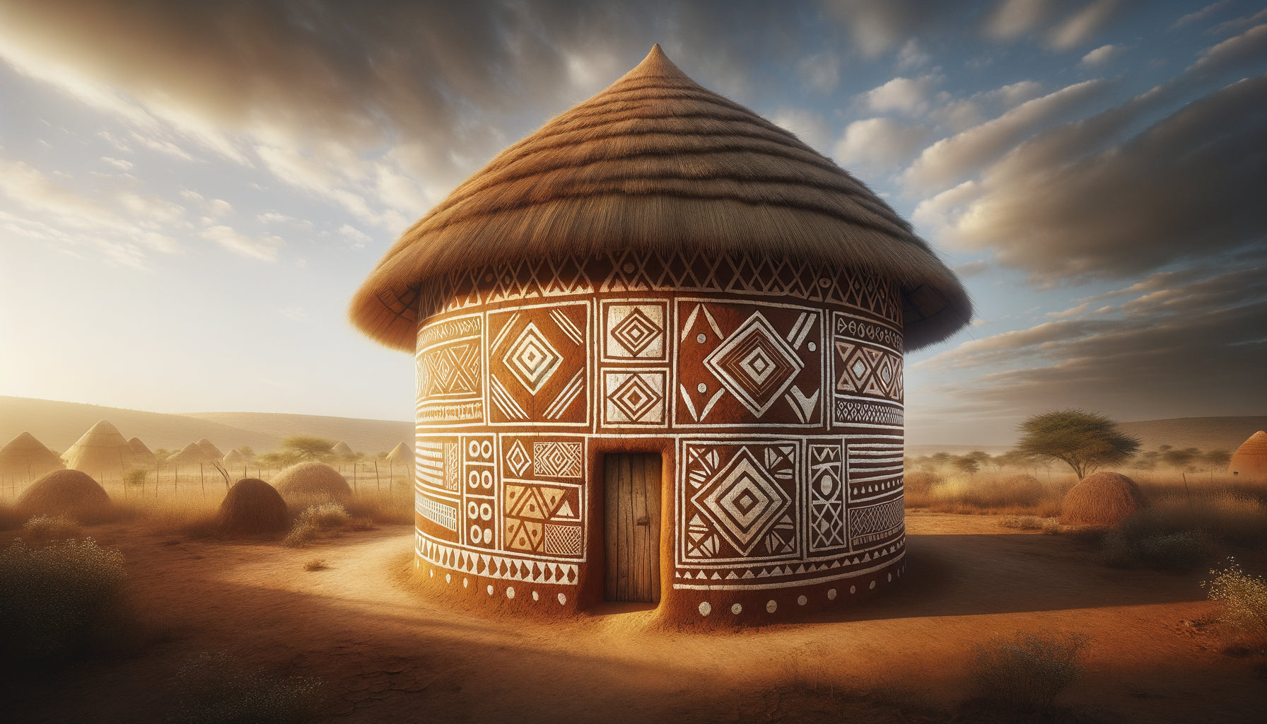 Grenier à céréales africain traditionnel orné de peintures murales géométriques protectrices aux pigments naturels