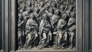 Grisaille flamande du XVe siècle sur revers de volet, technique monochrome imitant la sculpture en pierre