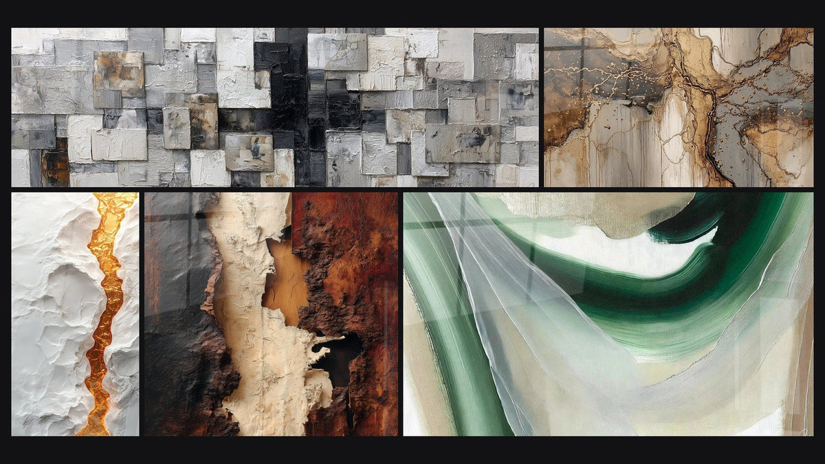 Mosaik aus fünf Gemälden, darunter Emerald Silk
