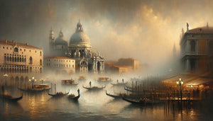 Peinture vénitienne de Francesco Guardi, atmosphère brumeuse du Grand Canal, style vaporeux caractéristique du 18ème siècle