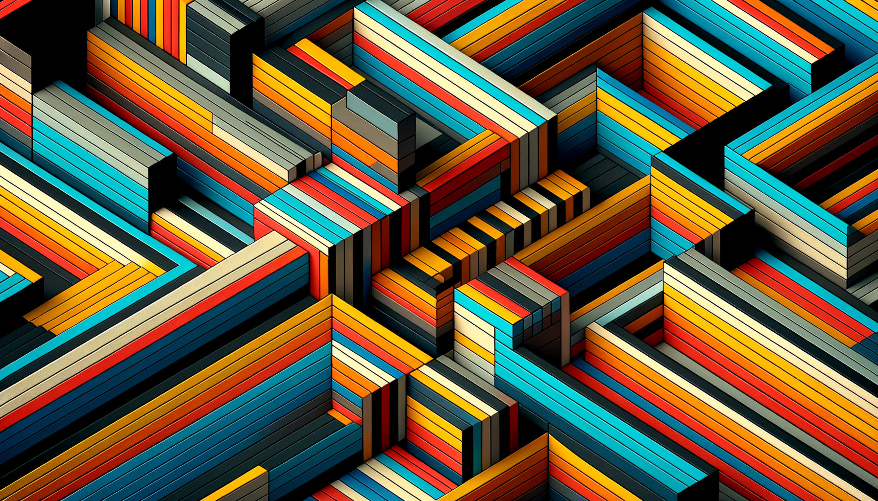 Composition abstraite géométrique style Günter Fruhtrunk avec bandes colorées rythmiques créant vibrations optiques, années 1960-70