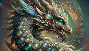 Créature fantastique symboliste de Gustave Moreau aux écailles opalescentes irisées et lumière intérieure mystérieuse, technique de glacis