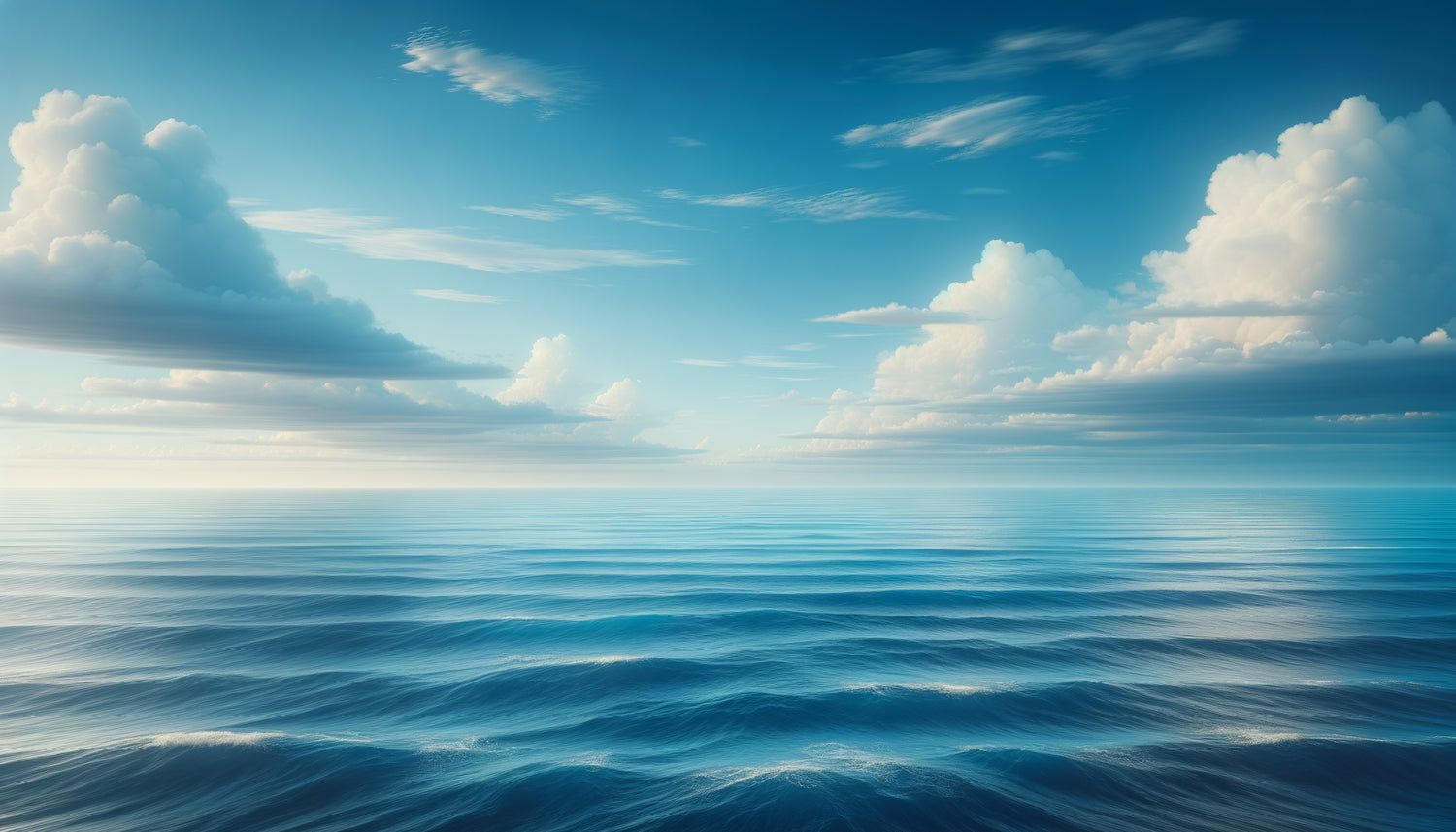 Horizon marin apaisant aux tons bleus, ligne d'horizon dégagée, composition minimaliste créant un effet calmant neuroscientifique