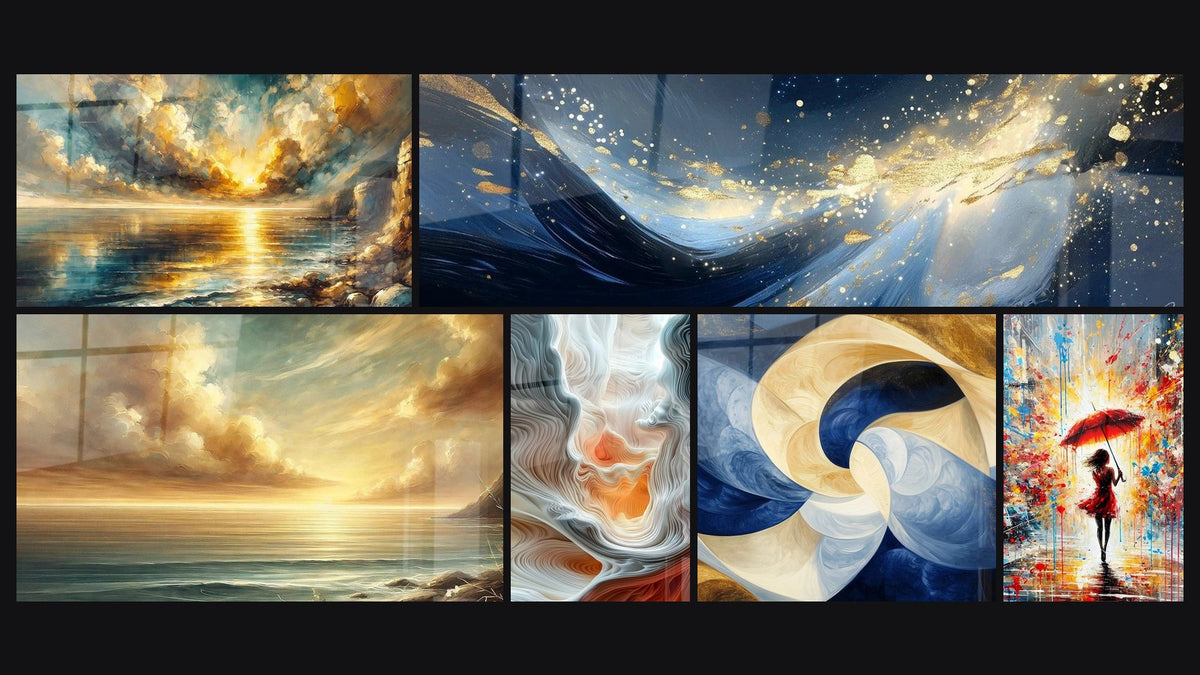 Mosaïque de six tableaux, dont Crépuscule Doré, Douceur du Crépuscule et L’aube de l’âme -Édition Relief Abstrait