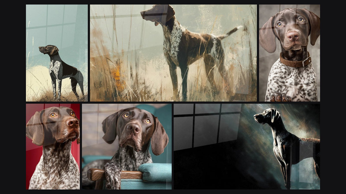Mosaïque de six tableaux, dont Chien de Chasse en Arrêt dans les Herbes