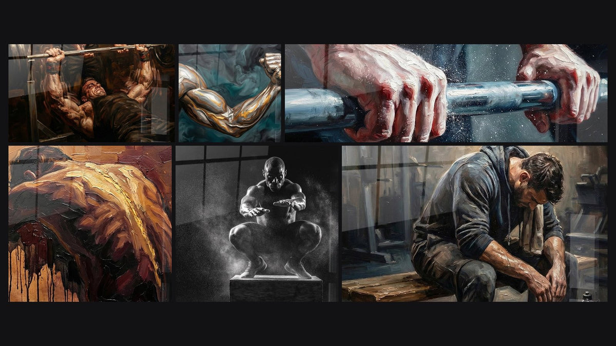 Mosaïque de six tableaux, dont Développé Couché, Bras Musclé Abstrait et Force Brute