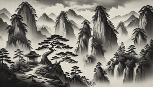 Paysage de montagne à l'encre dans le style Bunjinga d'Ike no Taiga, fusion zen et lettrée, XVIIIe siècle japonais