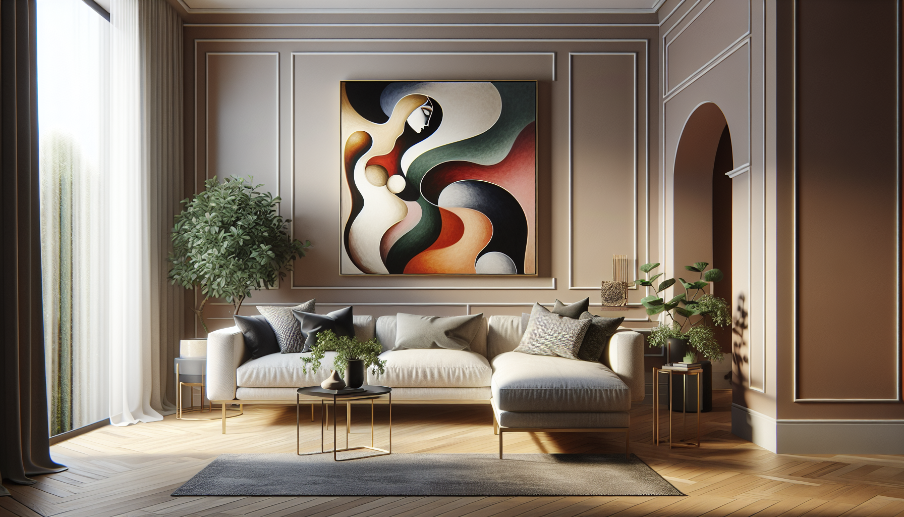 Intérieur contemporain avec tableau décoratif — ambiance Tableau taureau
