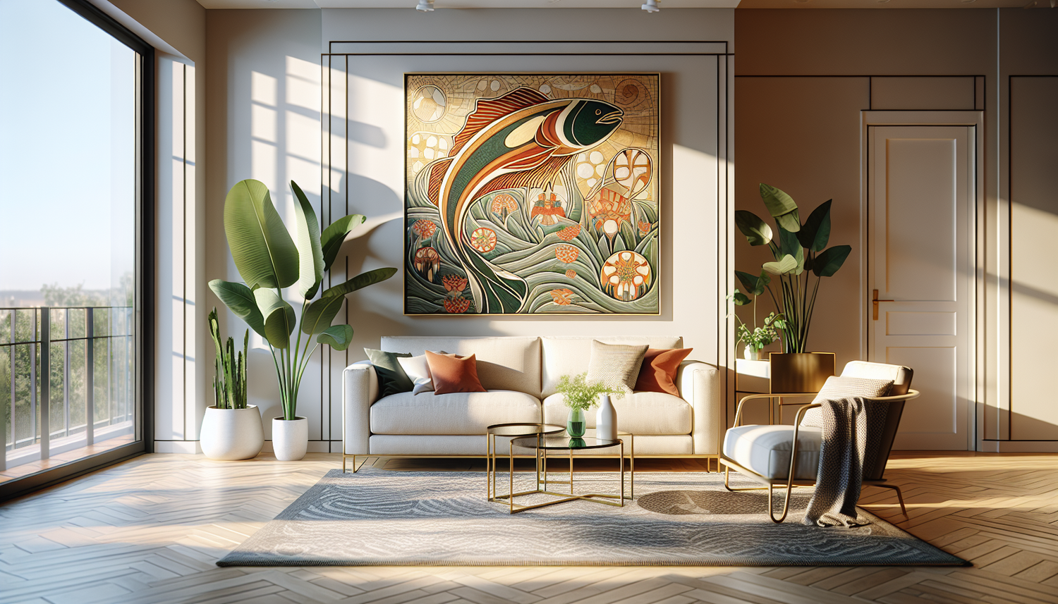 Intérieur contemporain avec tableau décoratif — ambiance Tableaux Poisson