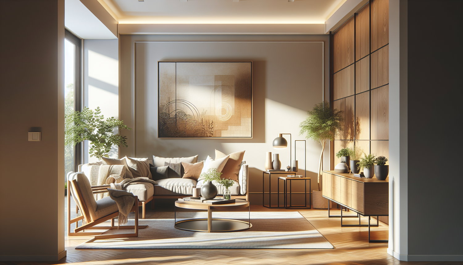 Intérieur contemporain avec tableau décoratif — ambiance wall art