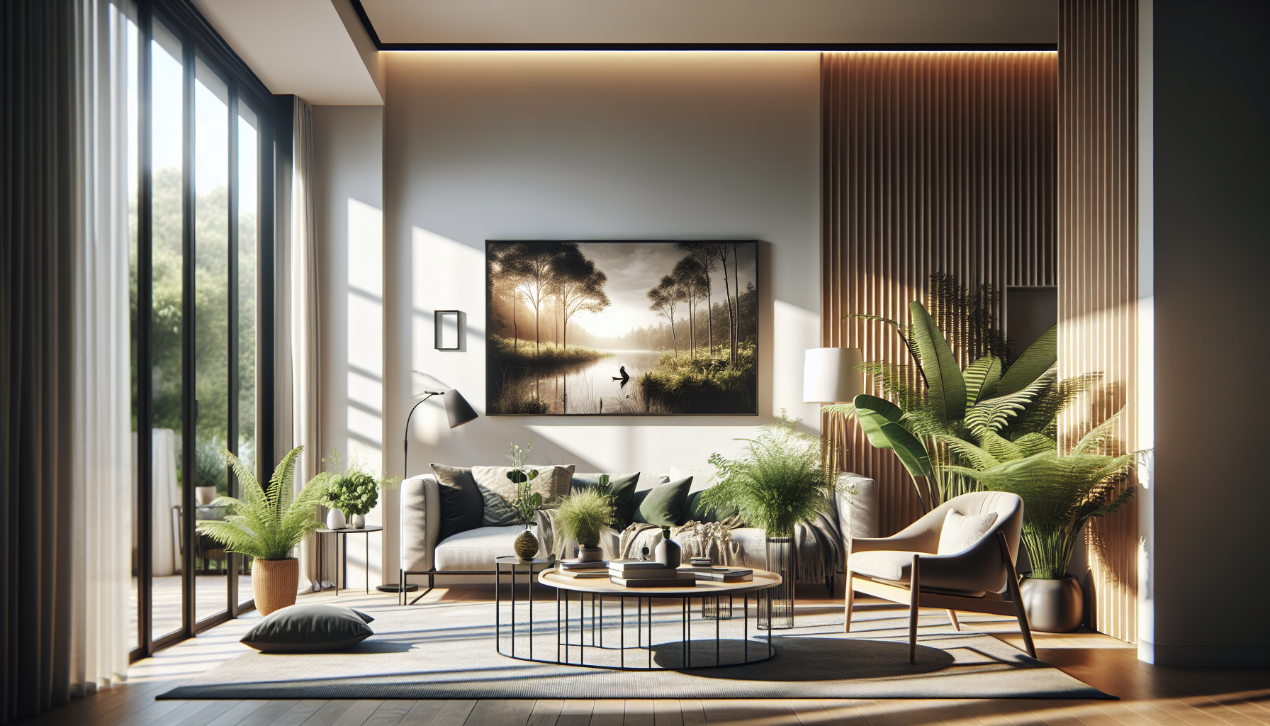 Intérieur contemporain avec tableau décoratif — ambiance Beautés de la nature