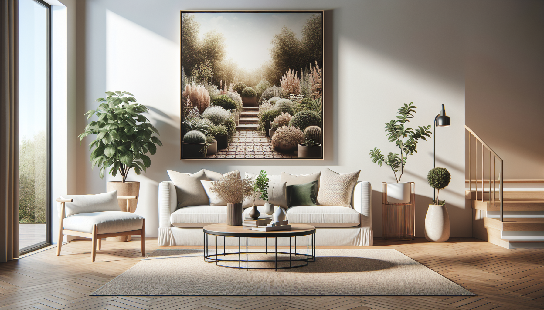 Intérieur contemporain avec tableau décoratif — ambiance Tableaux jardin