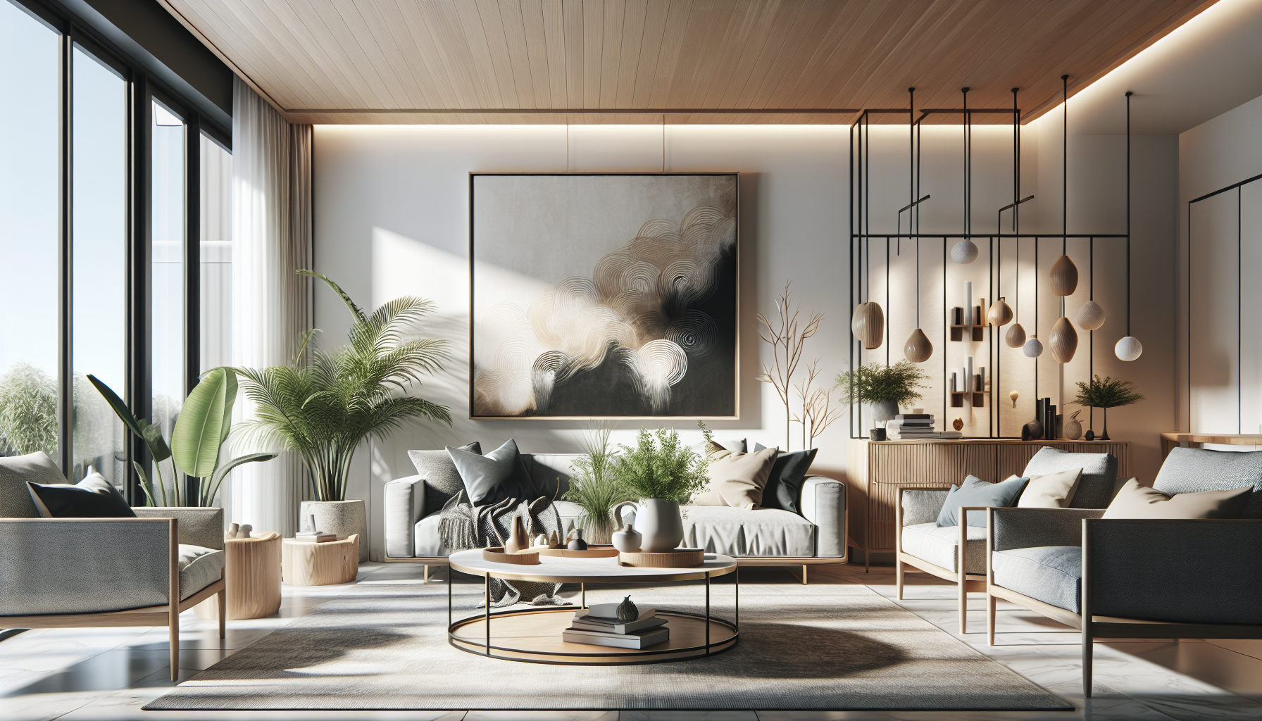 Intérieur contemporain avec tableau décoratif — ambiance wall art