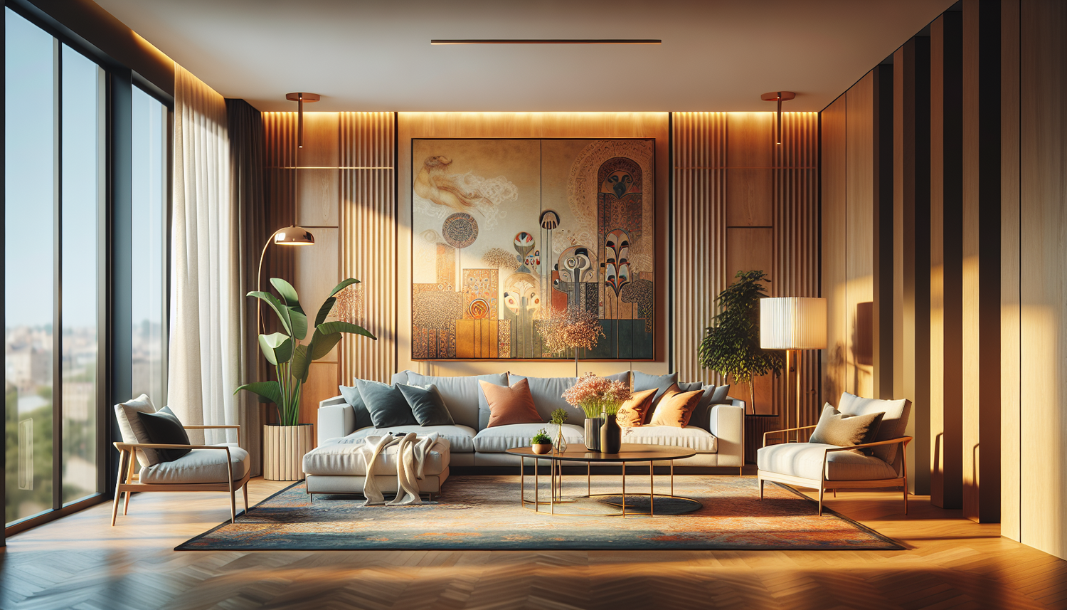 Intérieur contemporain avec tableau décoratif — ambiance Tableau Fête des Mères