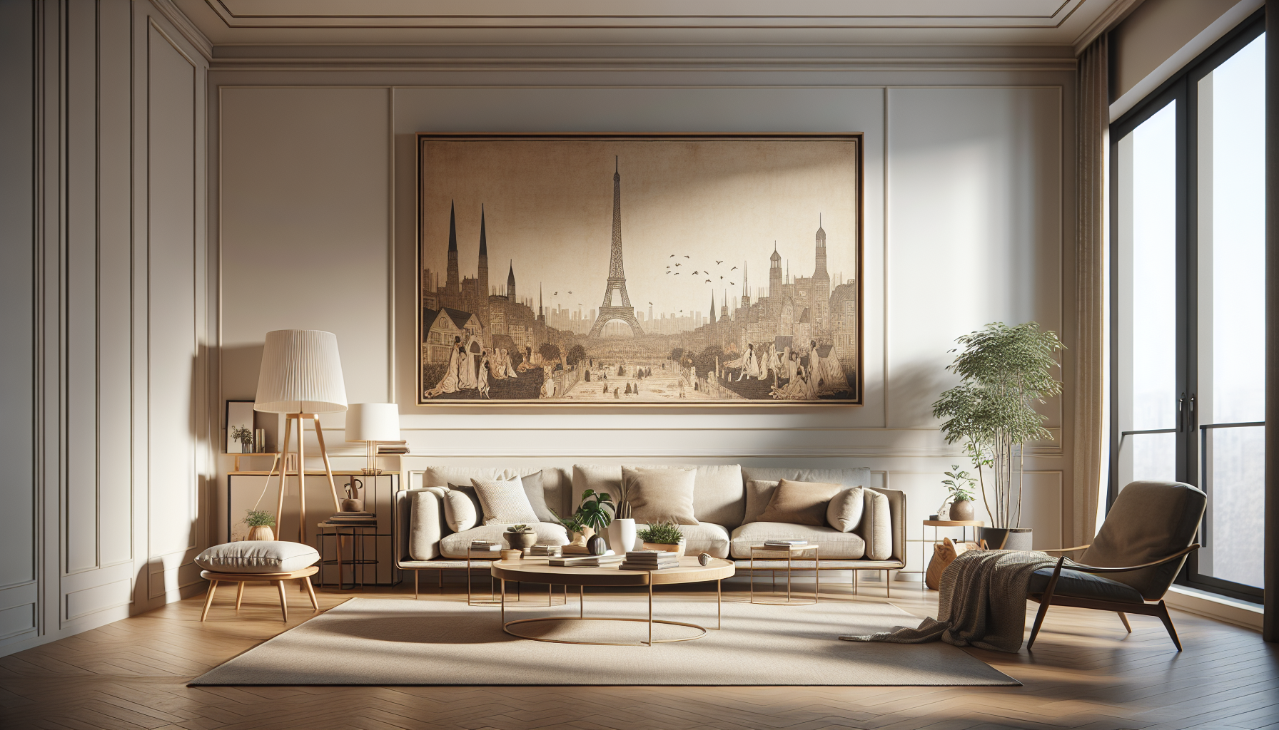 Intérieur contemporain avec tableau décoratif — ambiance Tableau Fête des Pères