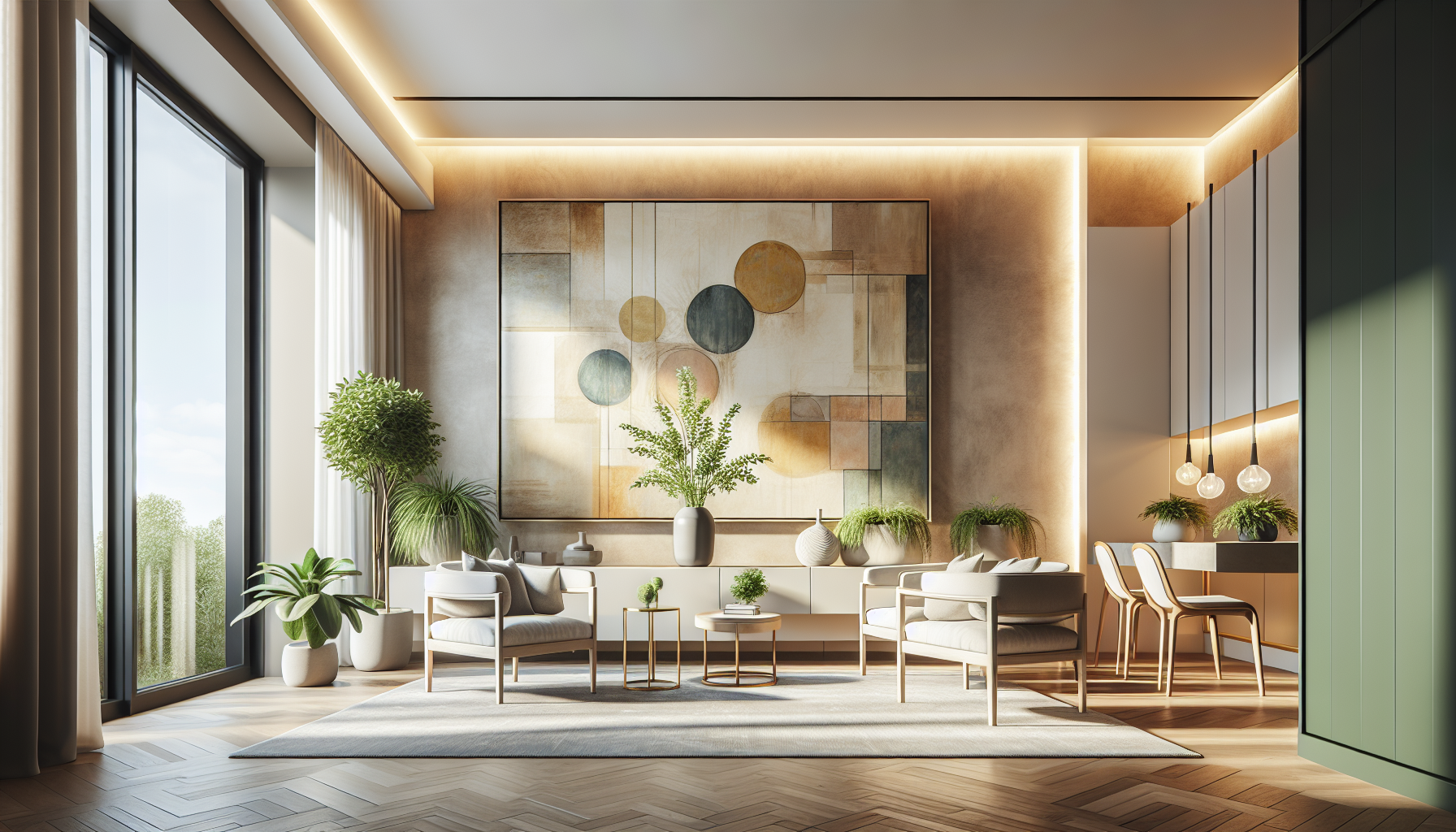 Intérieur contemporain avec tableau décoratif — ambiance Tableaux multicolores