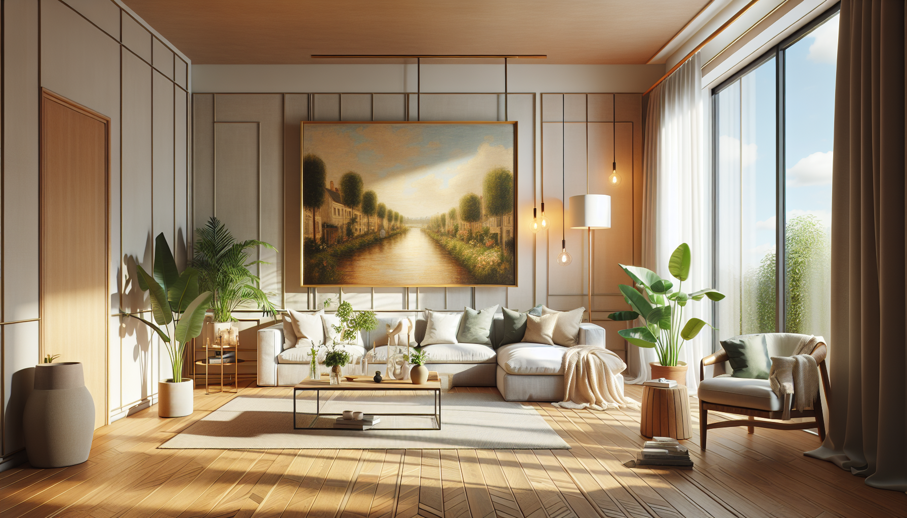 Intérieur contemporain avec tableau décoratif — ambiance Tableau Impressionnisme