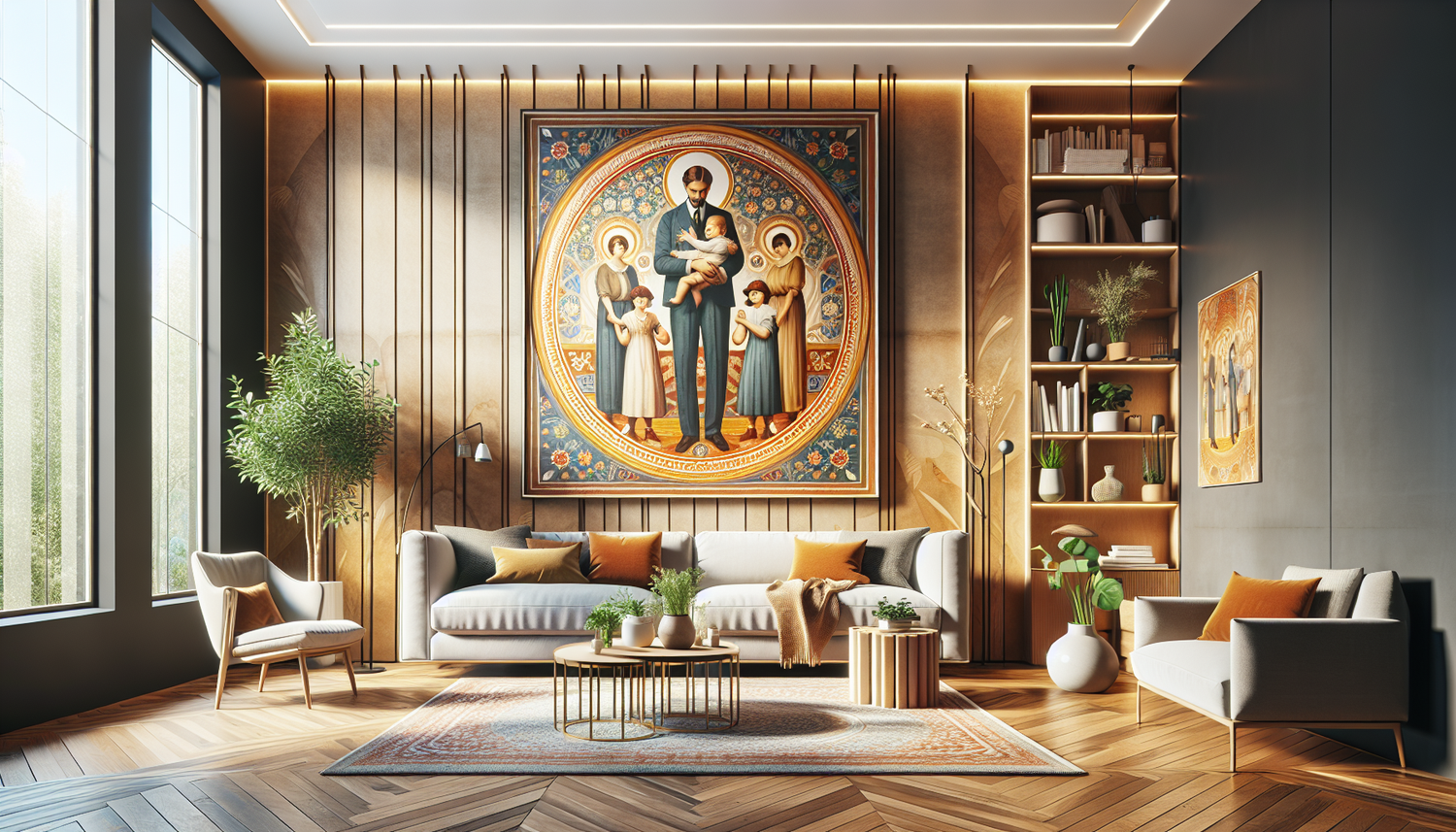 Intérieur contemporain avec tableau décoratif — ambiance Tableau Fête des Pères