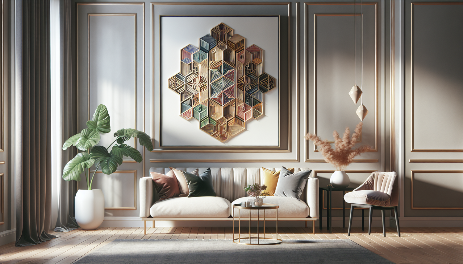 Intérieur contemporain avec tableau décoratif — ambiance Tableaux Géométrique