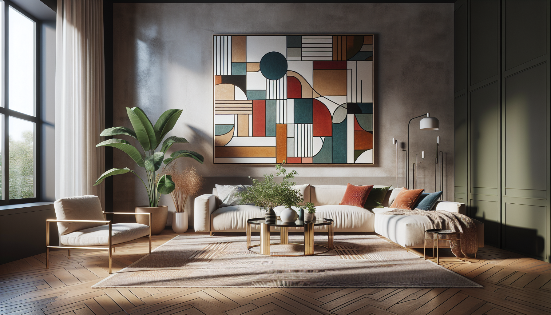 Intérieur contemporain avec tableau décoratif — ambiance Tableau Fête des Pères