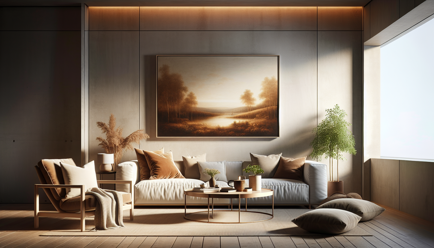 Intérieur contemporain avec tableau décoratif — ambiance Tableau Bretagne