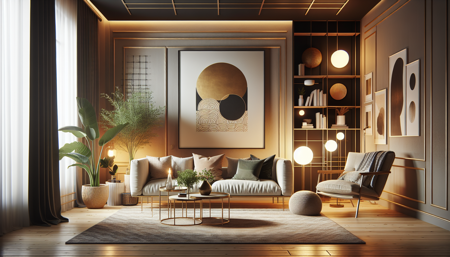 Intérieur contemporain avec tableau décoratif — ambiance Tableau Beauté masculine