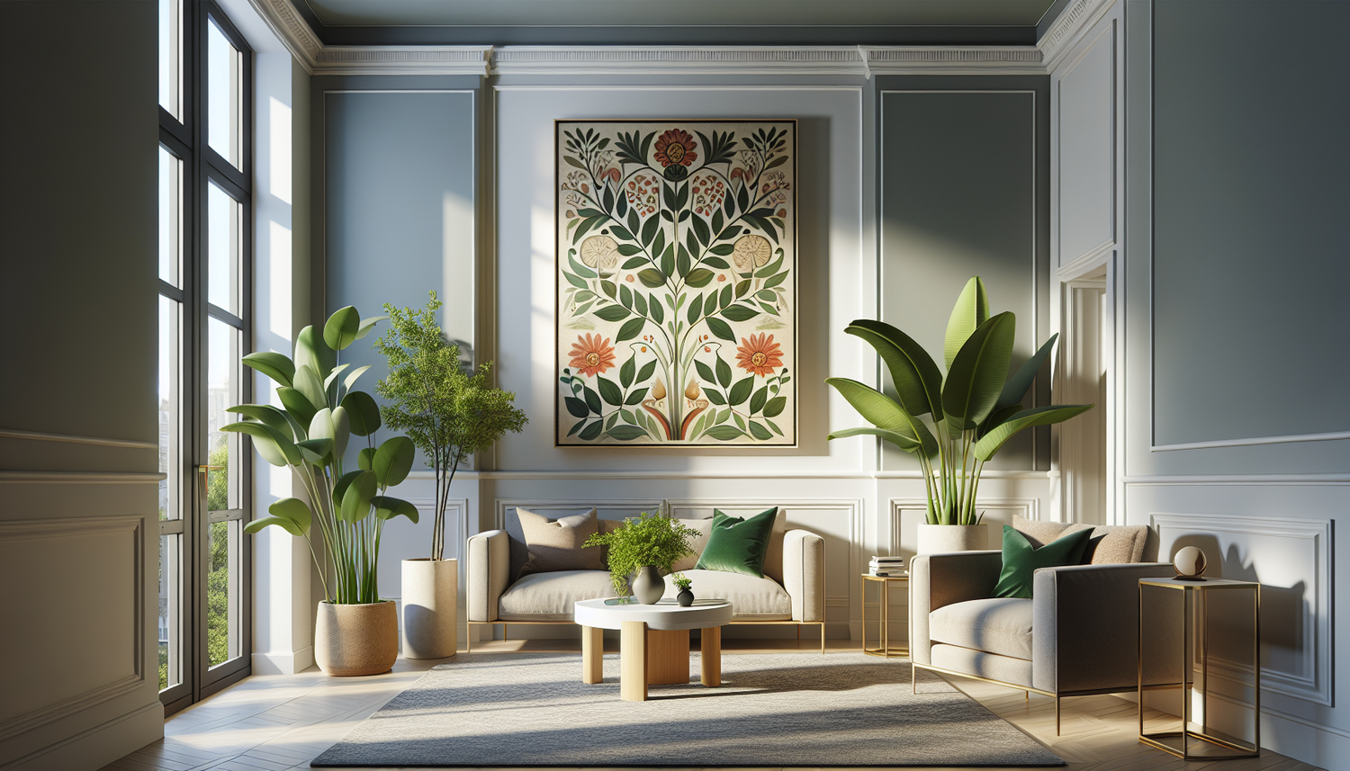 Intérieur contemporain avec tableau décoratif — ambiance Tableaux jaunes
