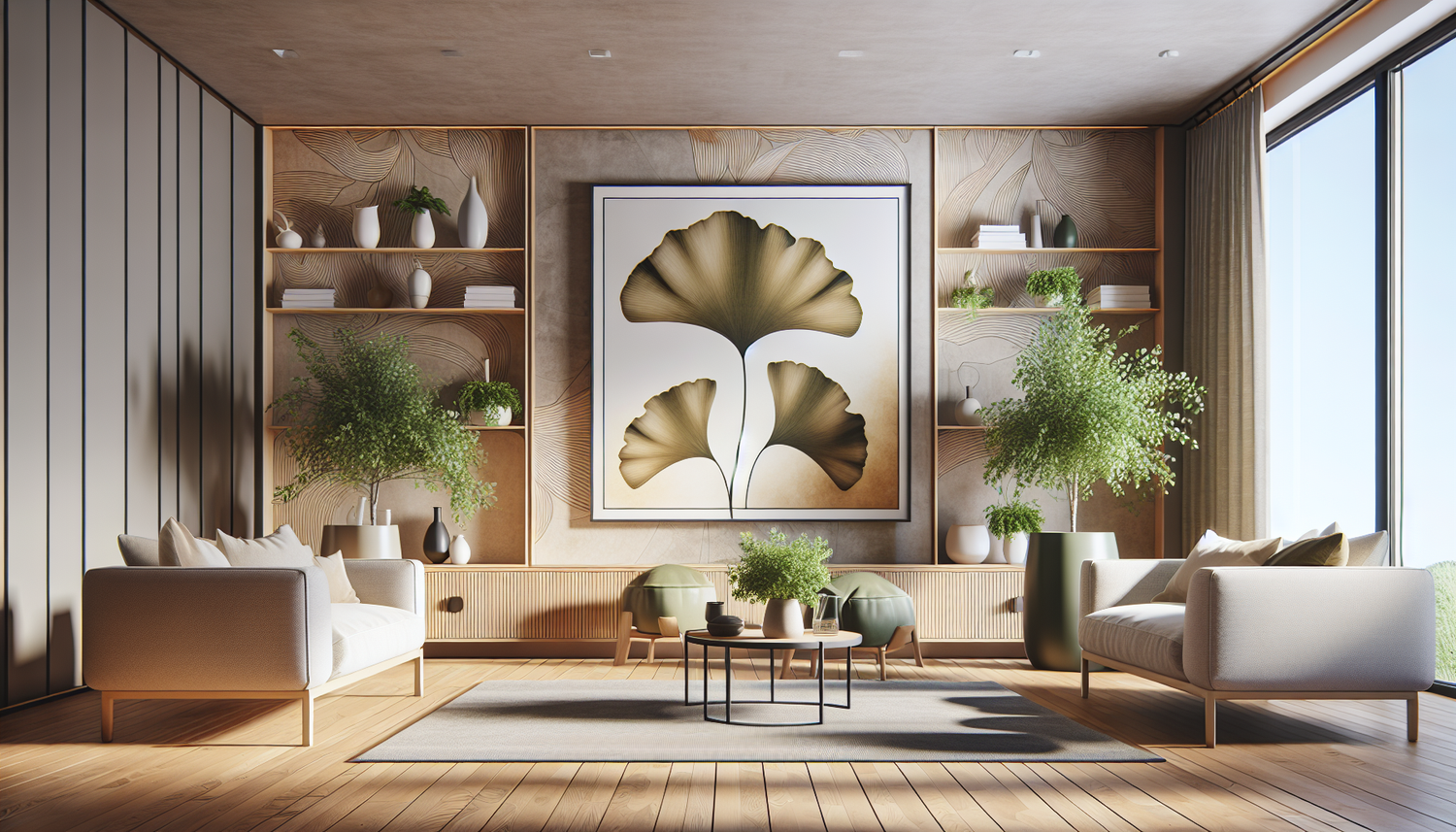 Intérieur contemporain avec tableau décoratif — ambiance Tableau Ginkgo