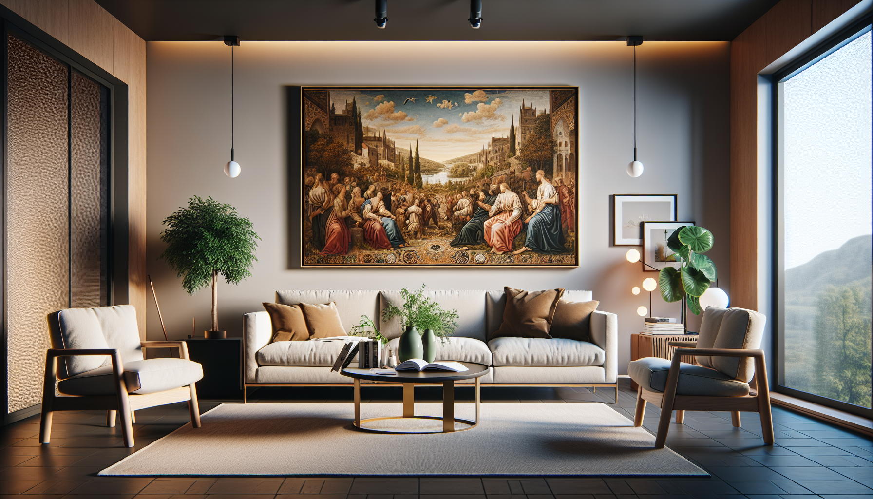 Intérieur contemporain avec tableau décoratif — ambiance Tableau Fête des Pères