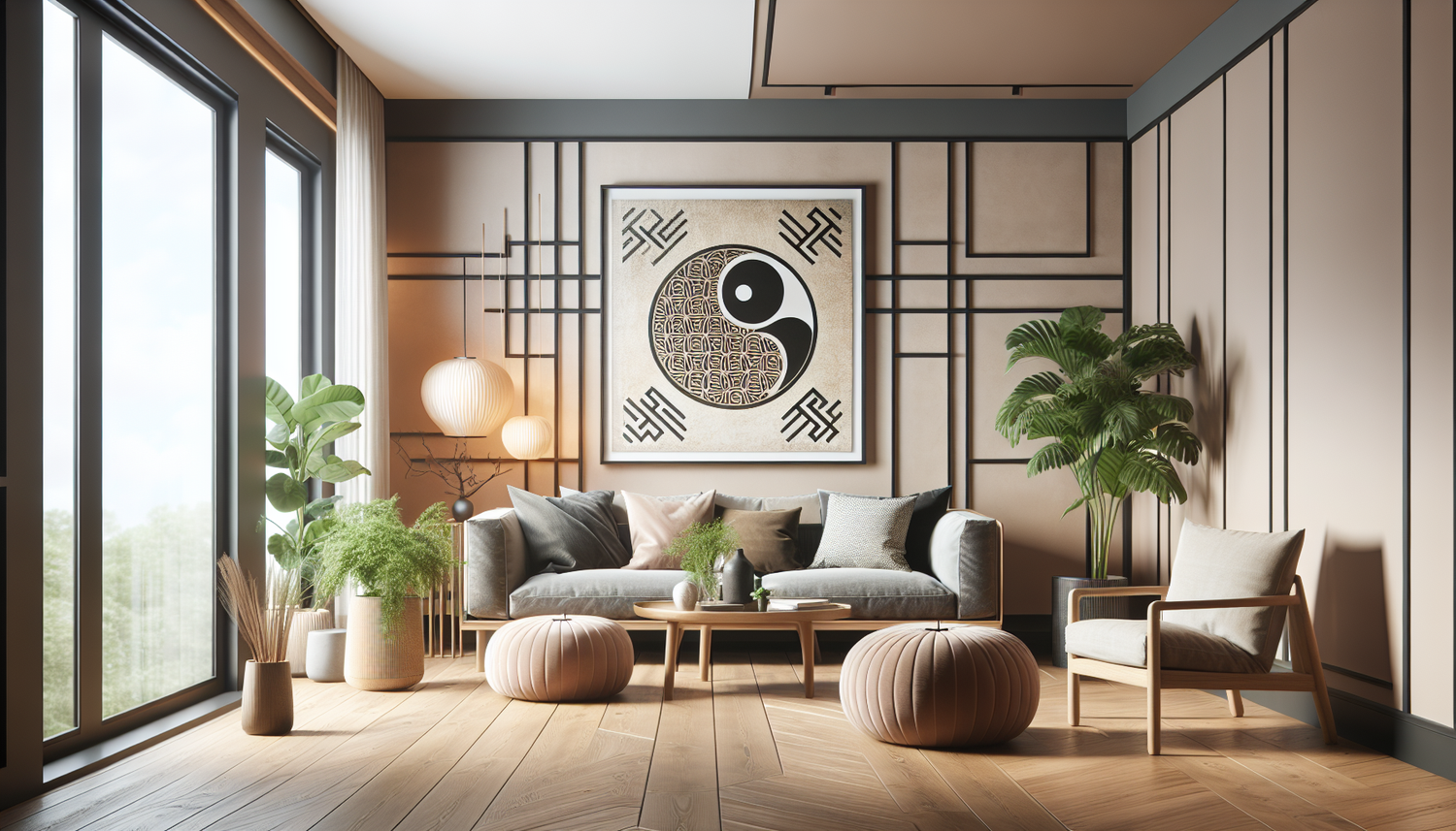 Intérieur contemporain avec tableau décoratif — ambiance Tableaux Feng Shui