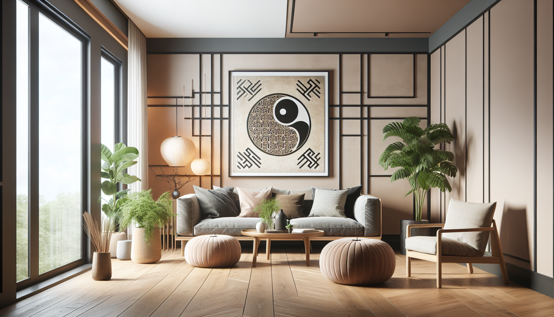 Intérieur contemporain avec tableau décoratif — ambiance Tableaux Feng Shui