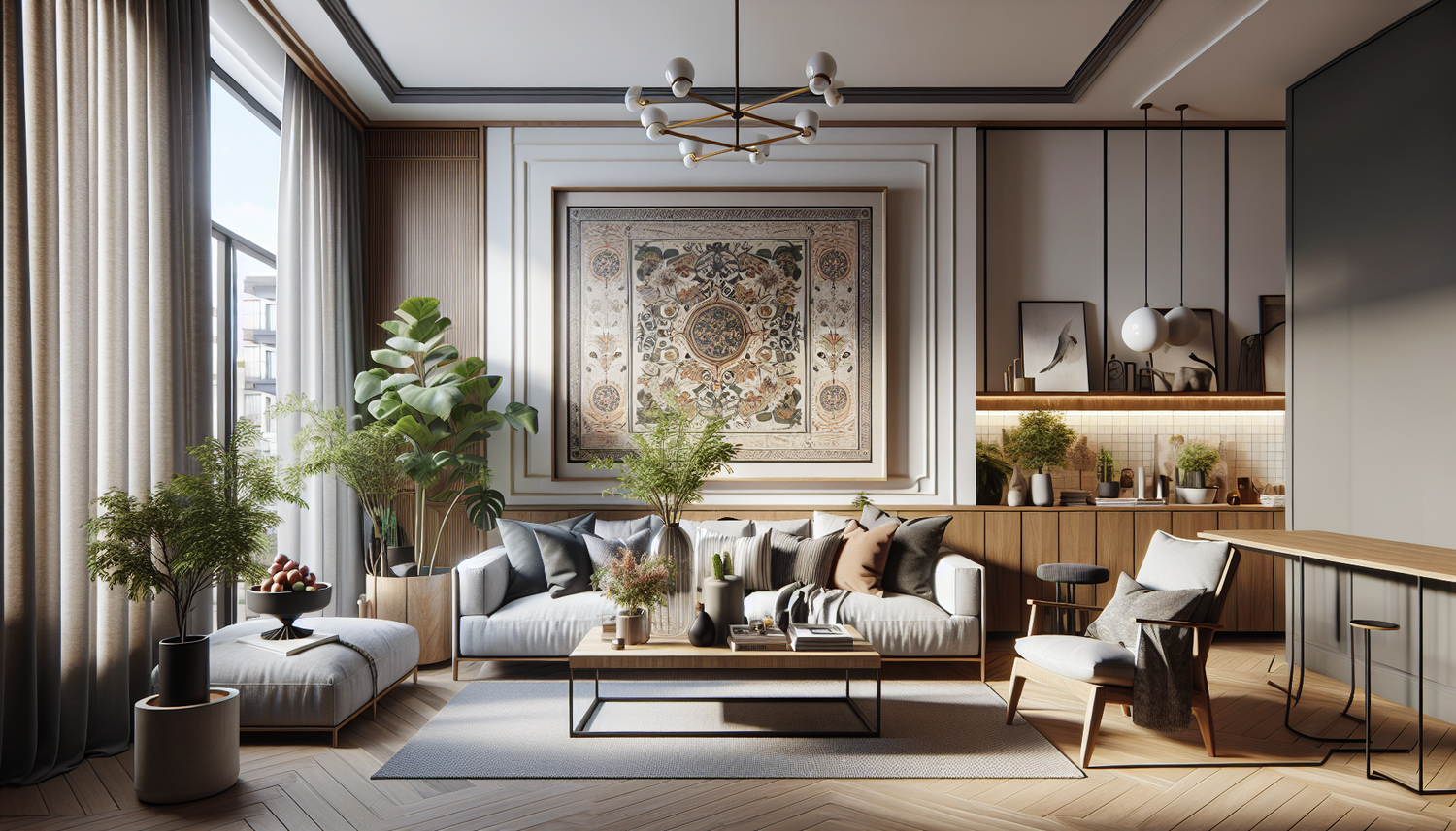 Intérieur contemporain avec tableau décoratif — ambiance wall art