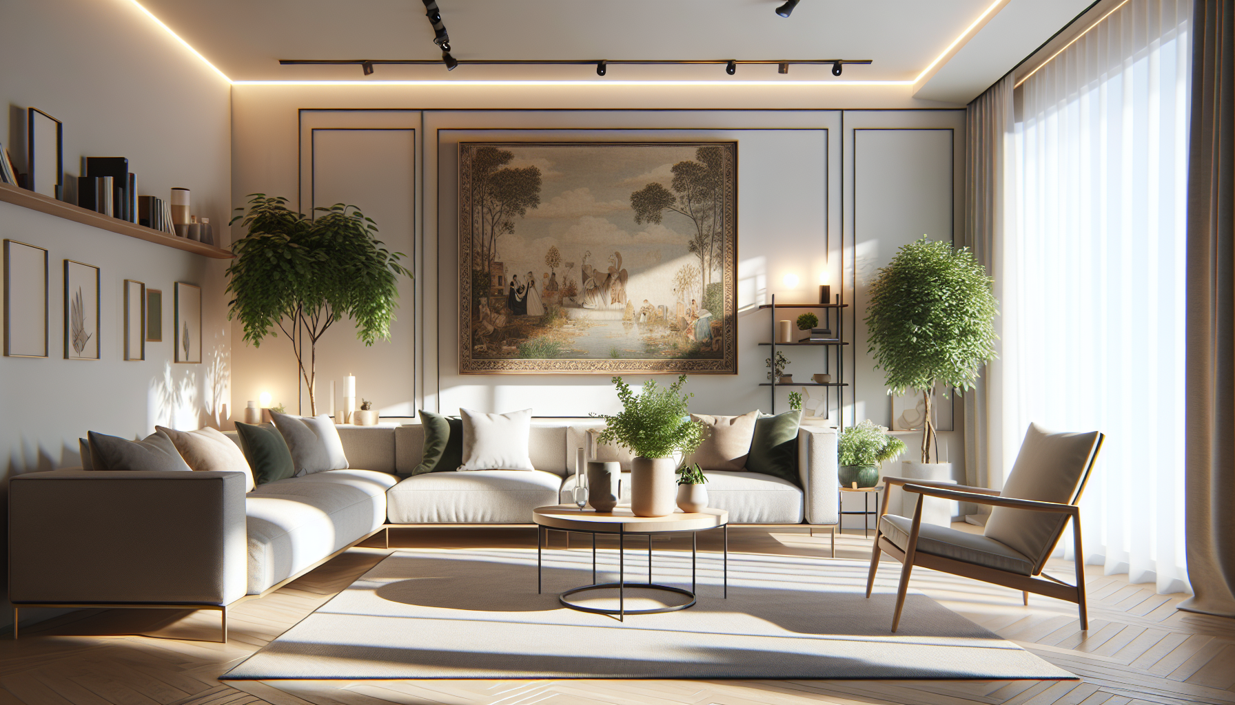 Intérieur contemporain avec tableau décoratif — ambiance Tableau Noël