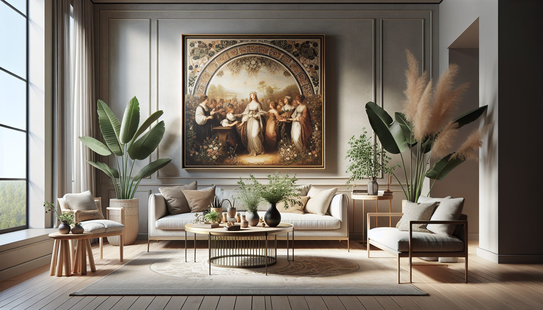 Intérieur contemporain avec tableau décoratif — ambiance Tableau Fête des Pères