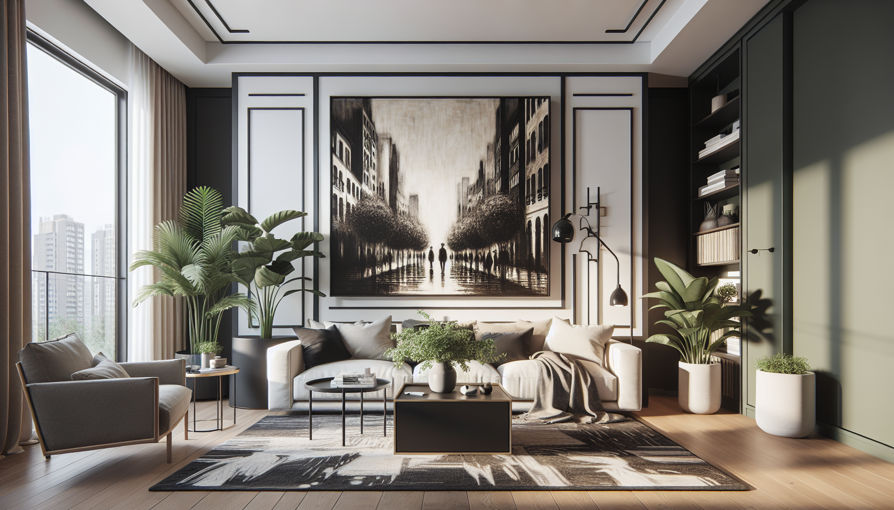 Intérieur contemporain avec tableau décoratif — ambiance Tableau corbeau