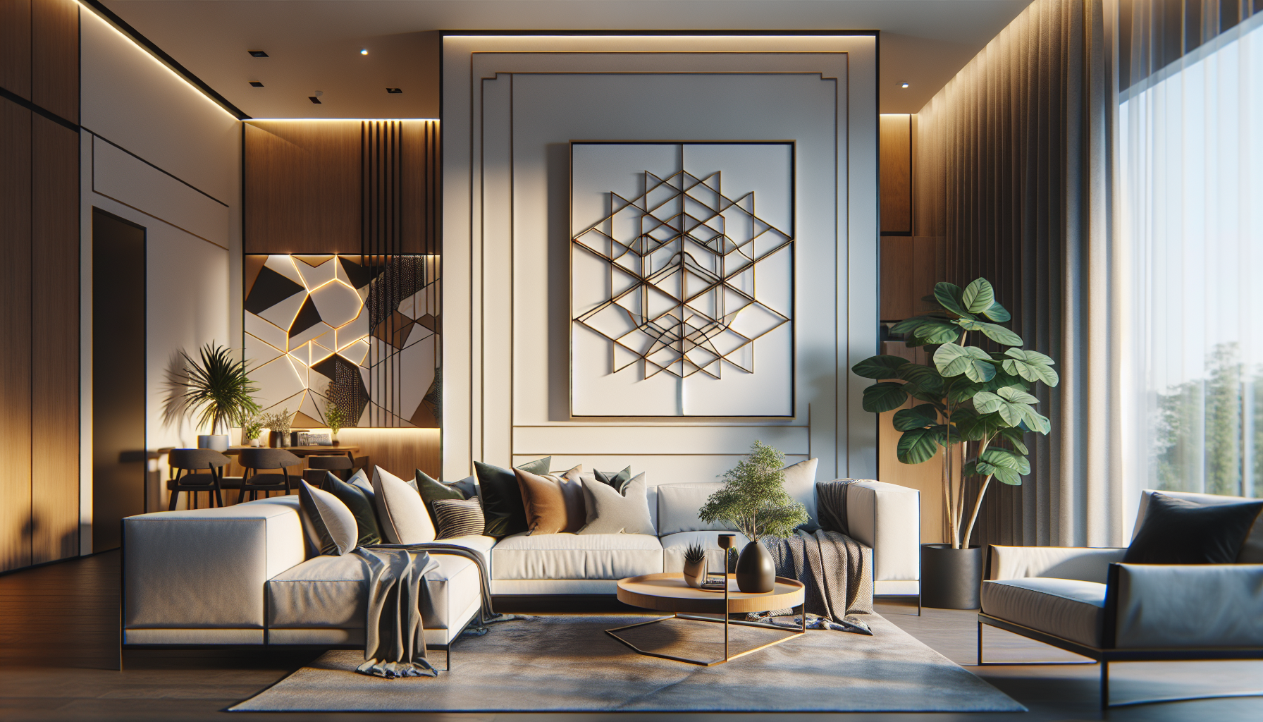 Intérieur contemporain avec tableau décoratif — ambiance Tableaux Géométrique