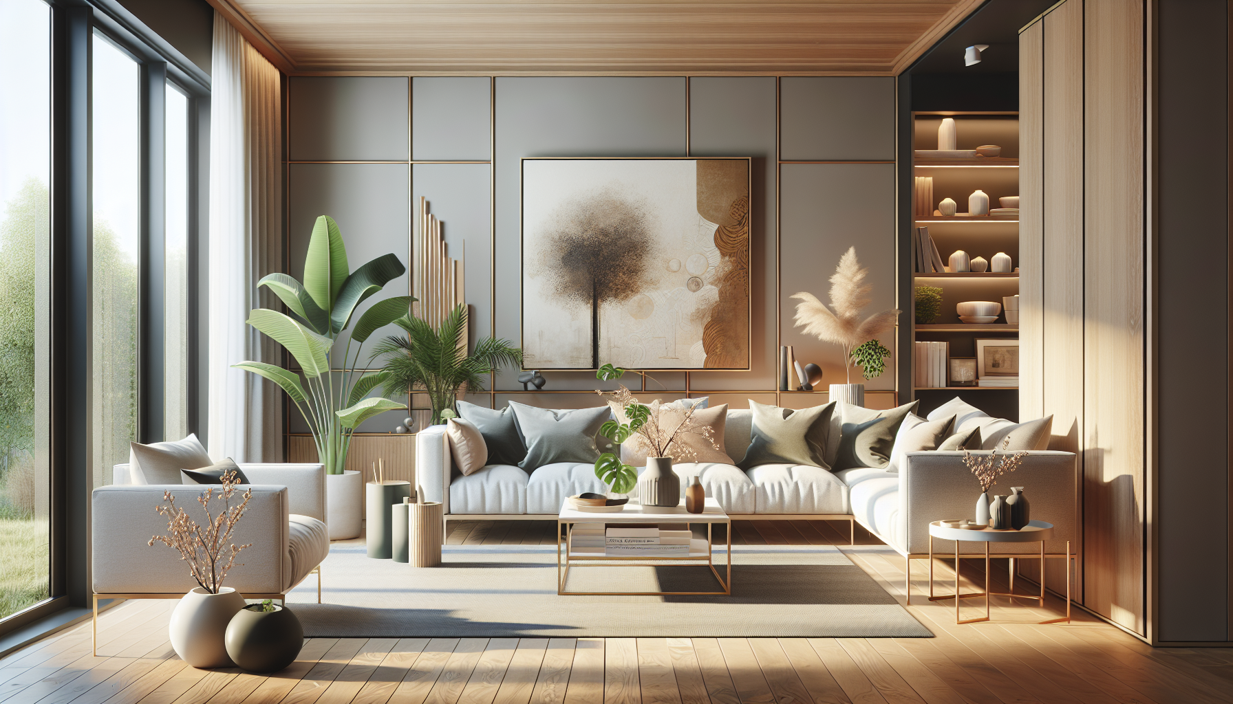 Intérieur contemporain avec tableau décoratif — ambiance Art & Cuisine