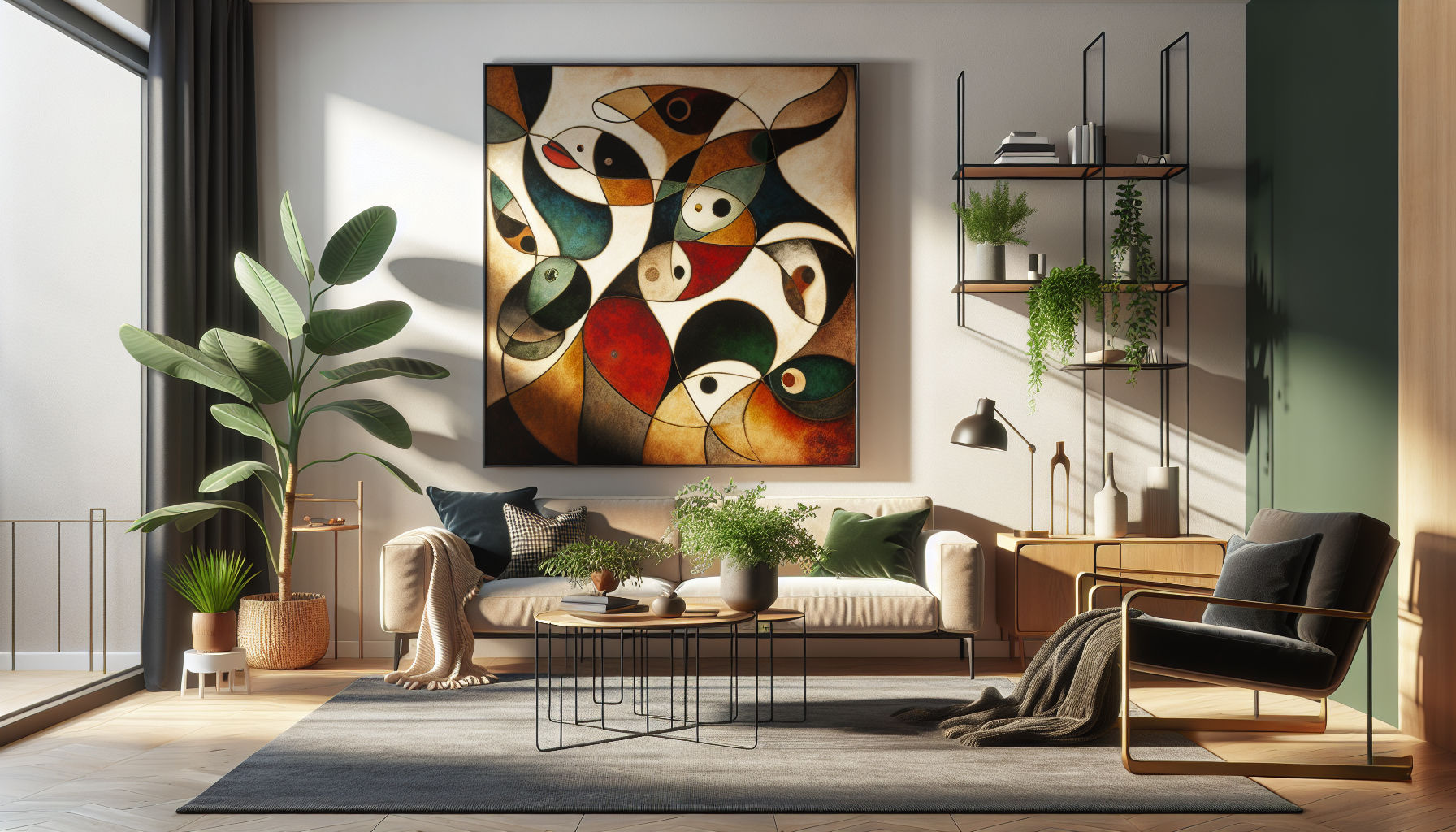 Intérieur contemporain avec tableau décoratif — ambiance Tableaux Poisson