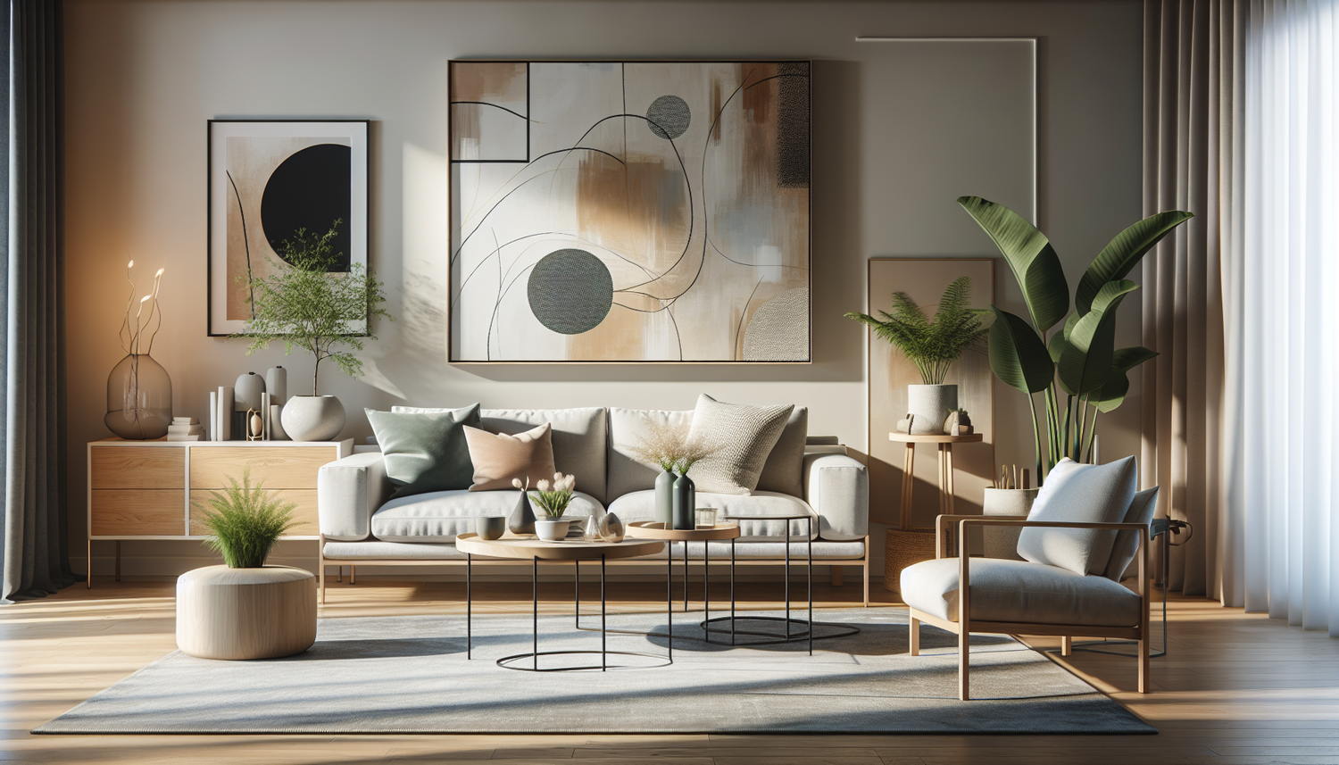 Intérieur contemporain avec tableau décoratif — ambiance Tableau Noël