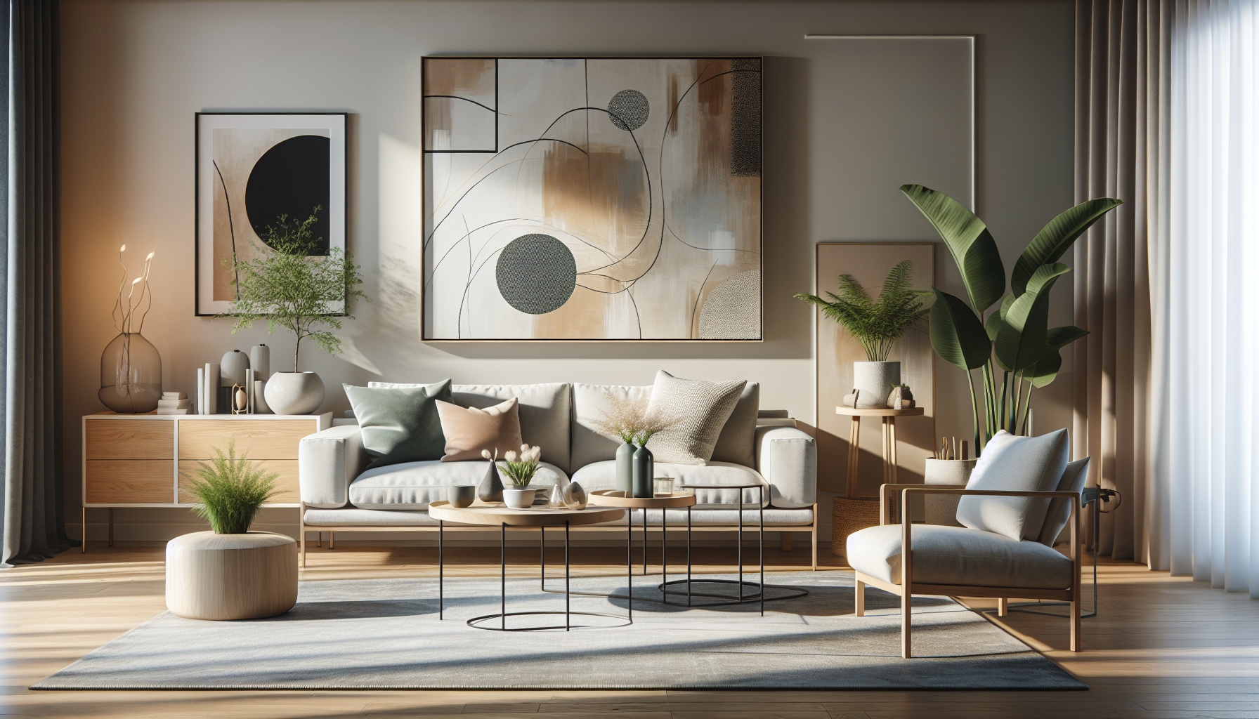 Intérieur contemporain avec tableau décoratif — ambiance Tableau Noël