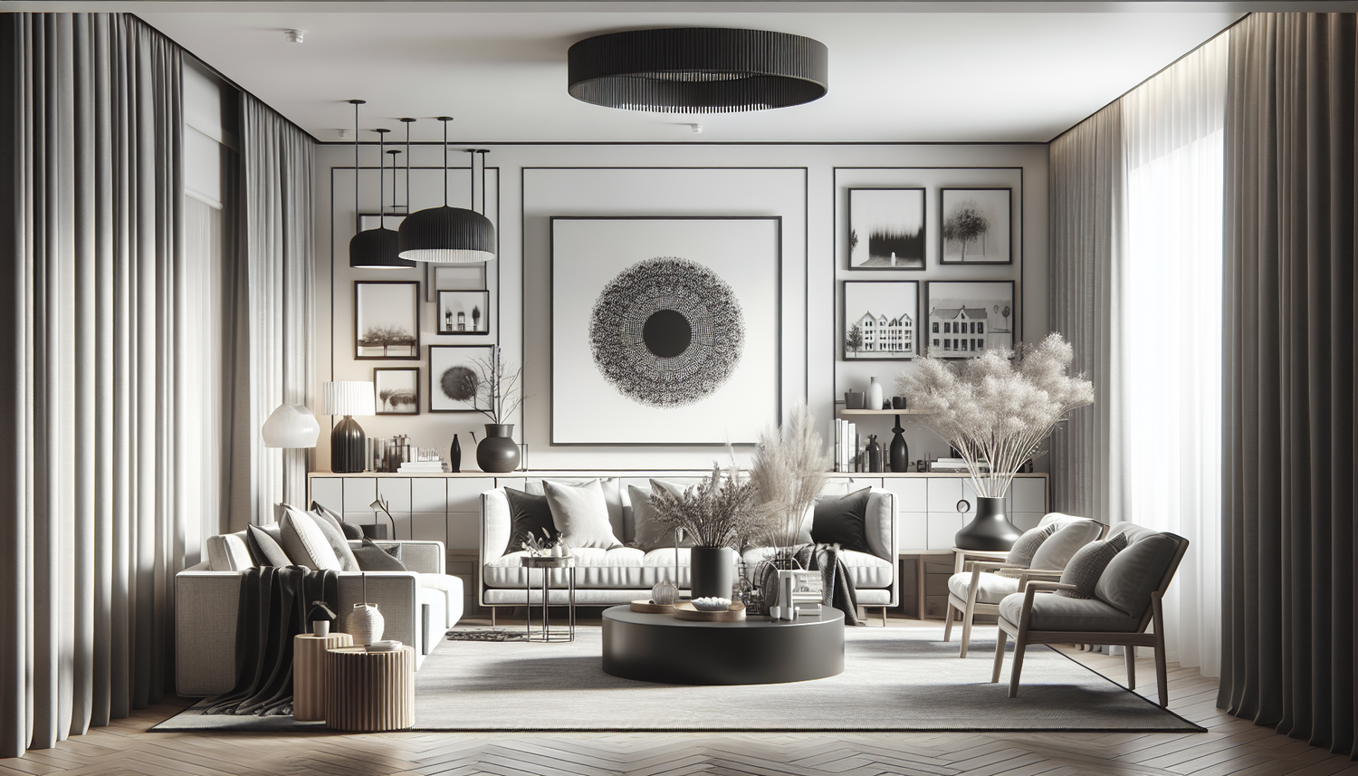 Intérieur contemporain avec tableau décoratif — ambiance Tableaux Noir et blanc