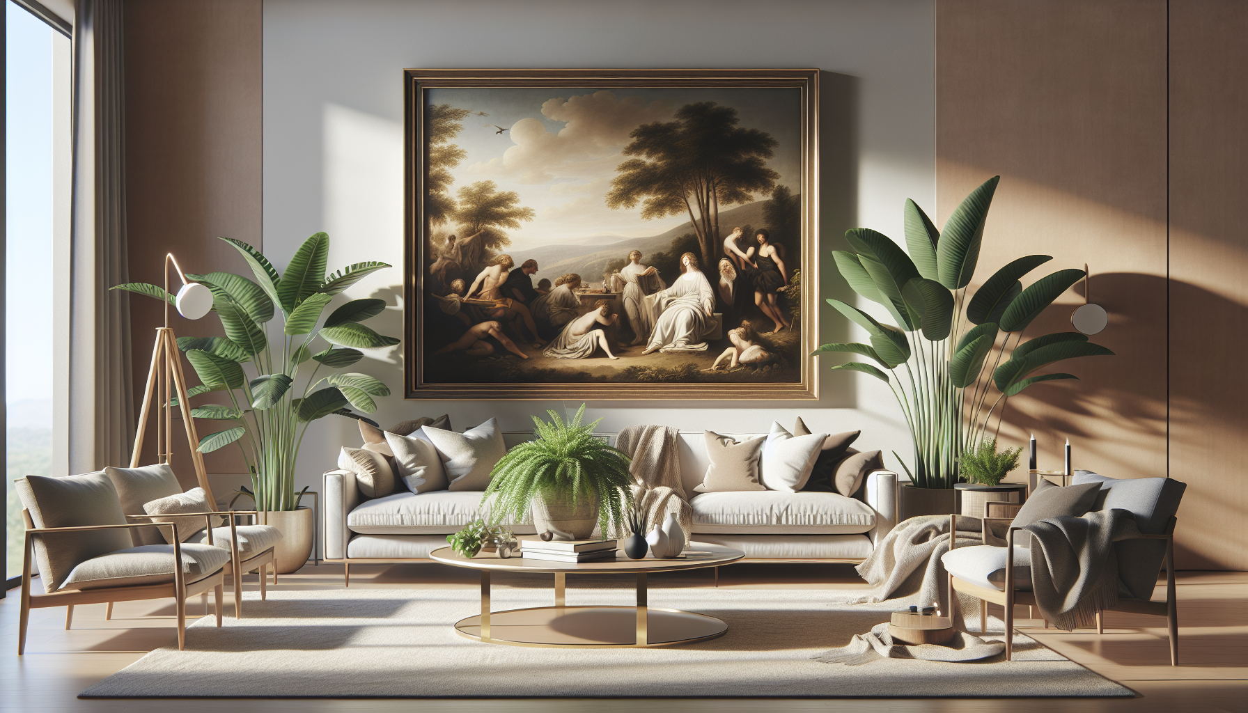 Intérieur contemporain avec tableau décoratif — ambiance Tableau Réalisme