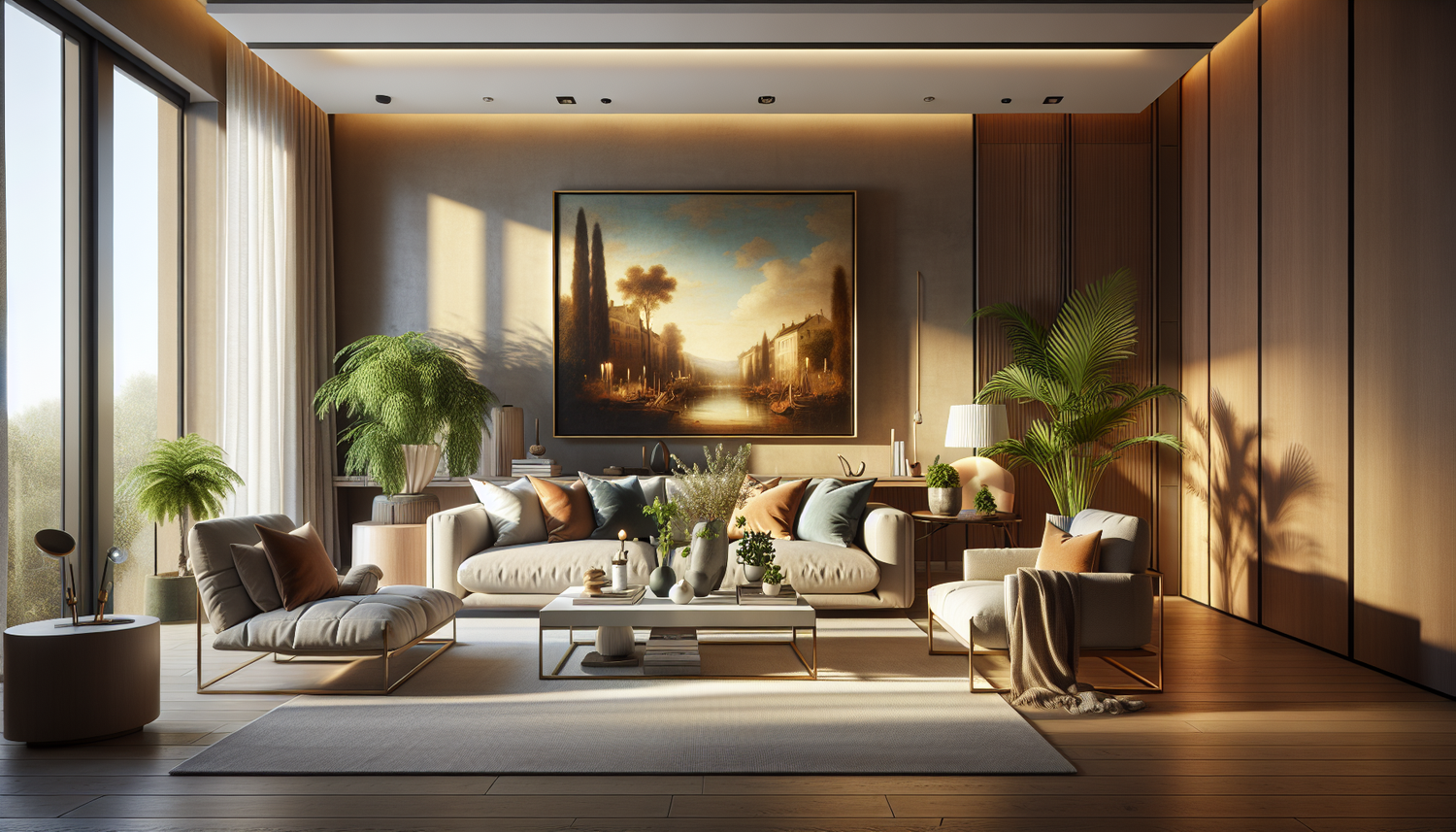 Intérieur contemporain avec tableau décoratif — ambiance Tableaux France