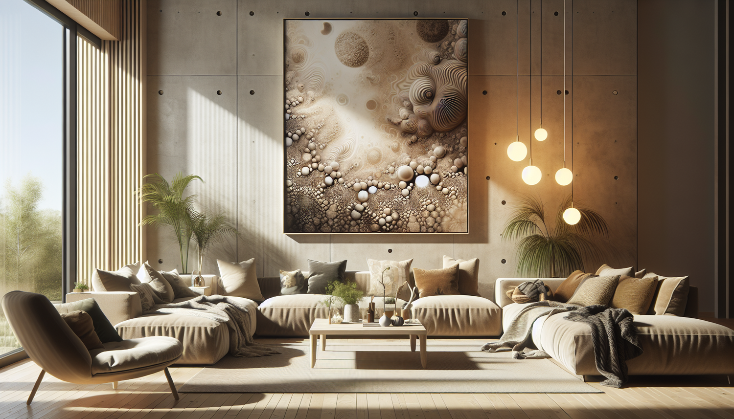 Intérieur contemporain avec tableau décoratif — ambiance Tableau Beauté masculine