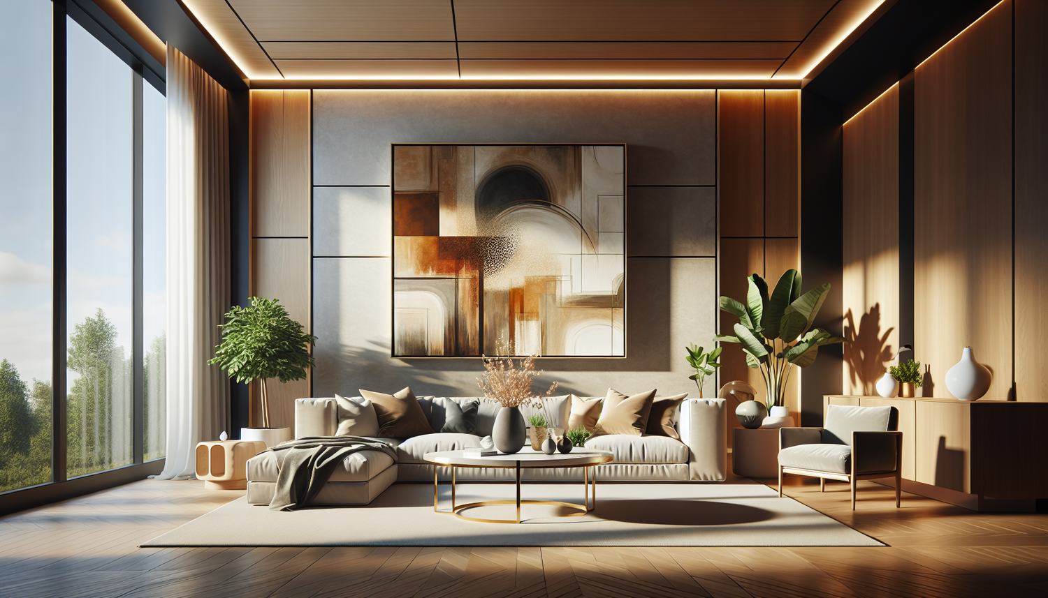 Intérieur contemporain avec tableau décoratif — ambiance wall art