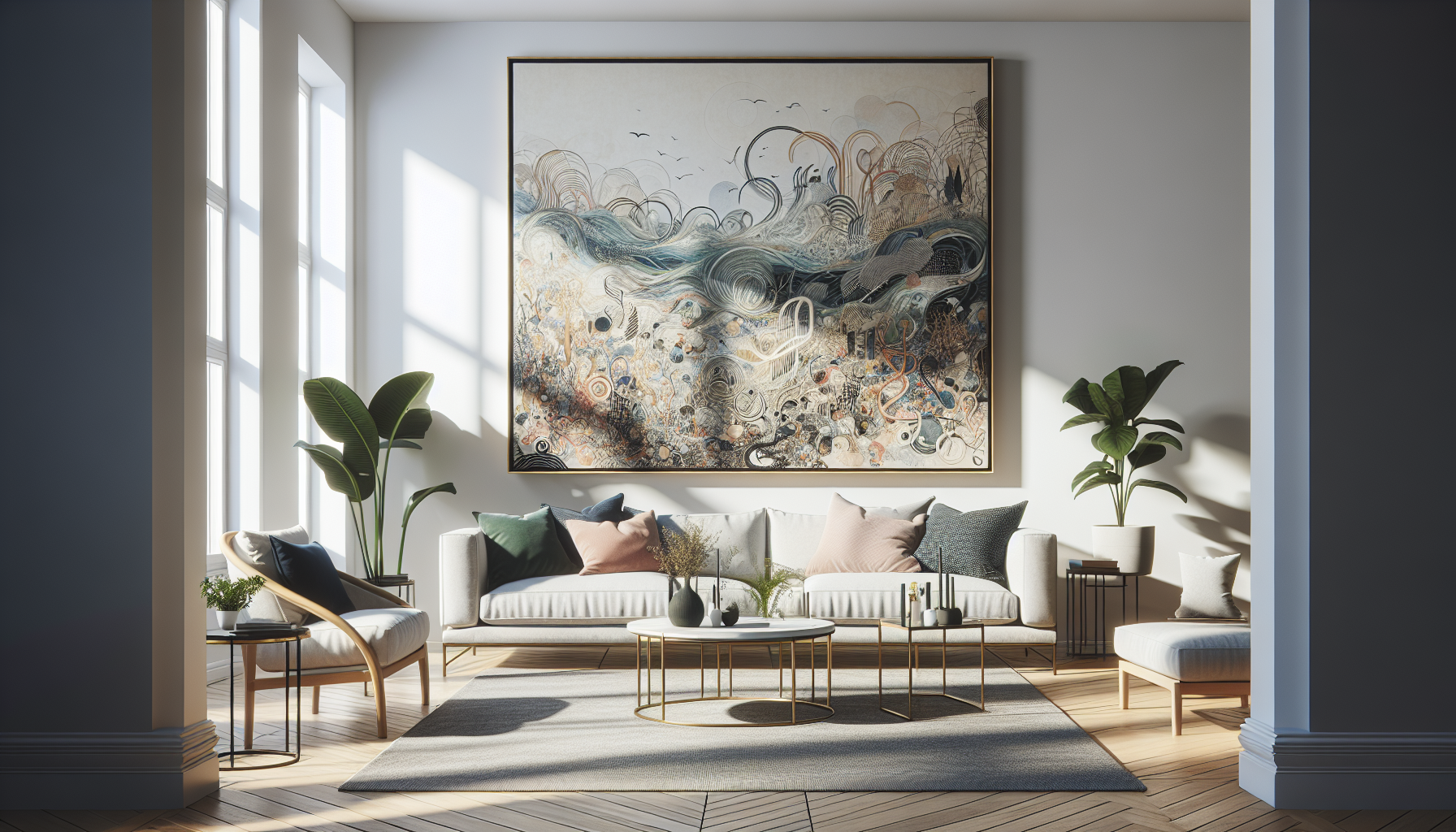 Intérieur contemporain avec tableau décoratif — ambiance Tableaux Poisson